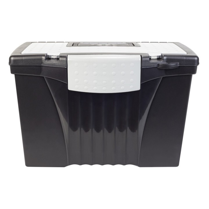 Storex Letter/Legal Portable File Box, Black