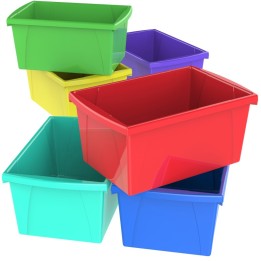 Storex Medium Classroom Storage Bin, 5.5 Gallon, Assorted Color, Set of 6