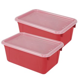 Storex Small Cubby Bin, with Cover, Classroom Red, Pack of 2