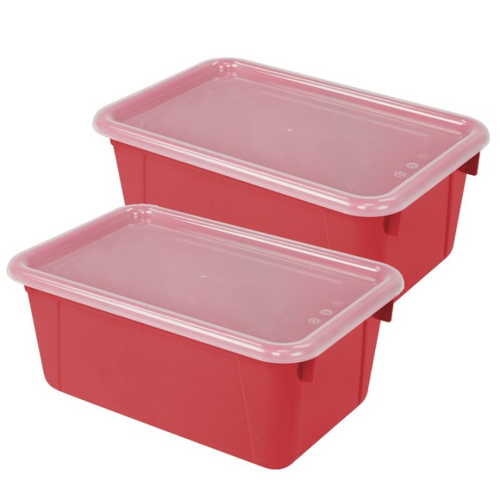 Storex Small Cubby Bin, with Cover, Classroom Red, Pack of 2