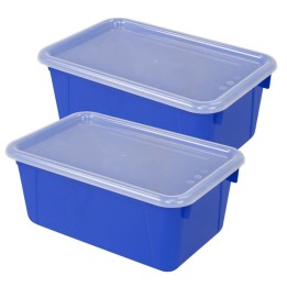 Storex Small Cubby Bin, with Cover, Classroom Blue, Pack of 2