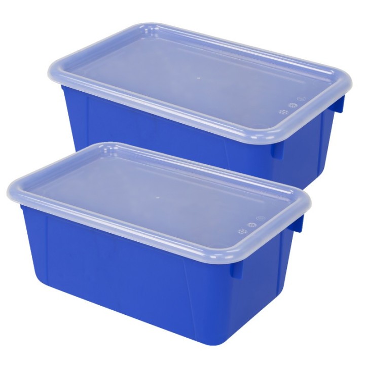 Storex Small Cubby Bin, with Cover, Classroom Blue, Pack of 2