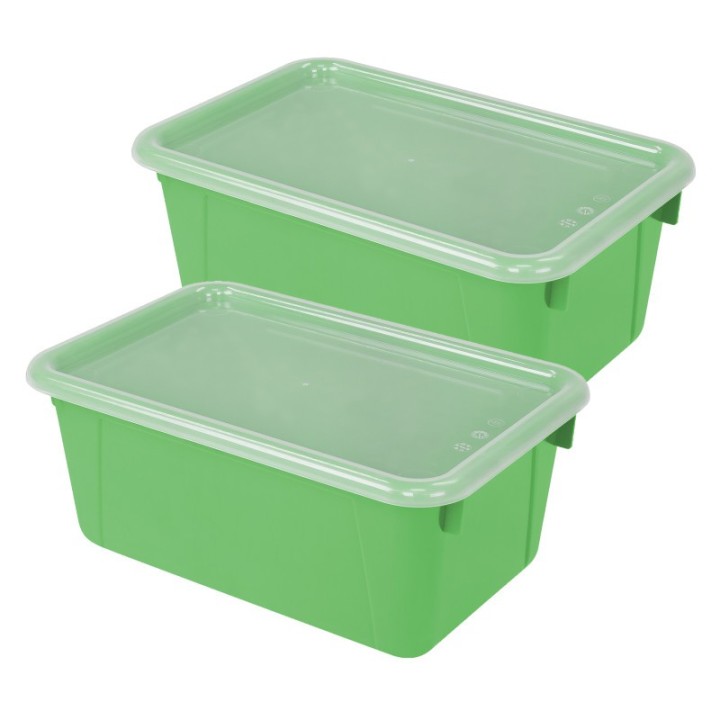 Storex Small Cubby Bin, with Cover, Classroom Green, Pack of 2