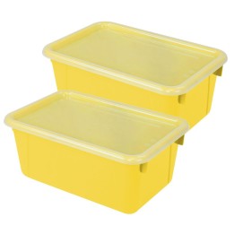 Storex Small Cubby Bin, with Cover, Classroom Yellow, Pack of 2