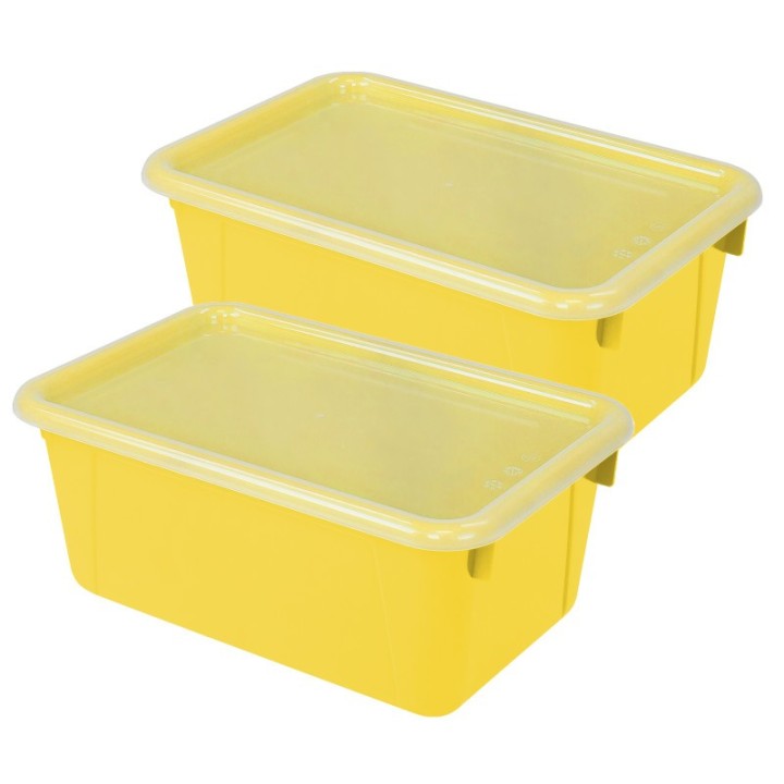 Storex Small Cubby Bin, with Cover, Classroom Yellow, Pack of 2