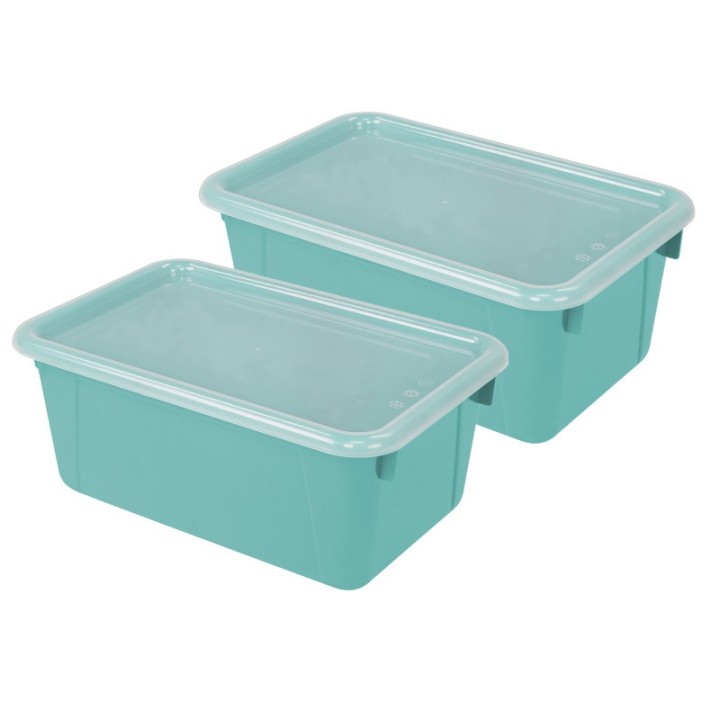Storex Small Cubby Bin, with Cover, Classroom Teal, Pack of 2