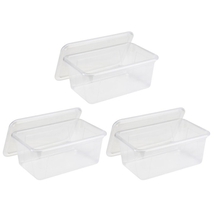 Storex Small Cubby Bin with Lid, Clear, Pack of 3
