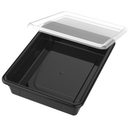 Storex Flat Storage Tray with Lid, Black