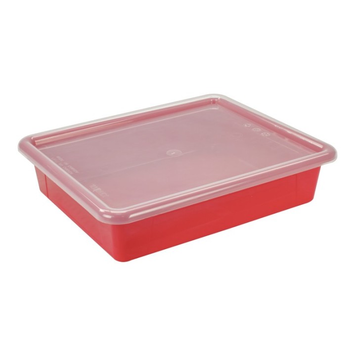 Storex Flat Storage Tray with Lid, Red