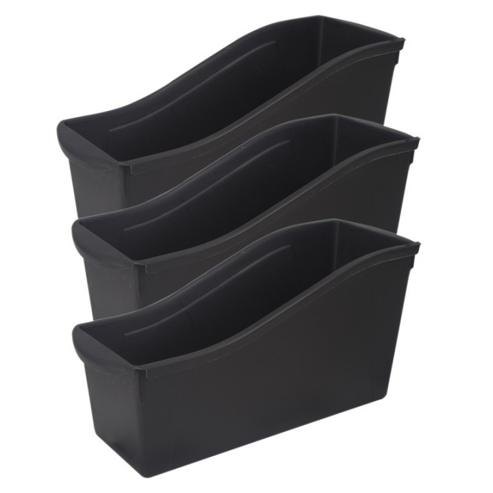 Storex Large Book Bin, 7"H x 14.3"D x 5.3"W, Black, Pack of 3