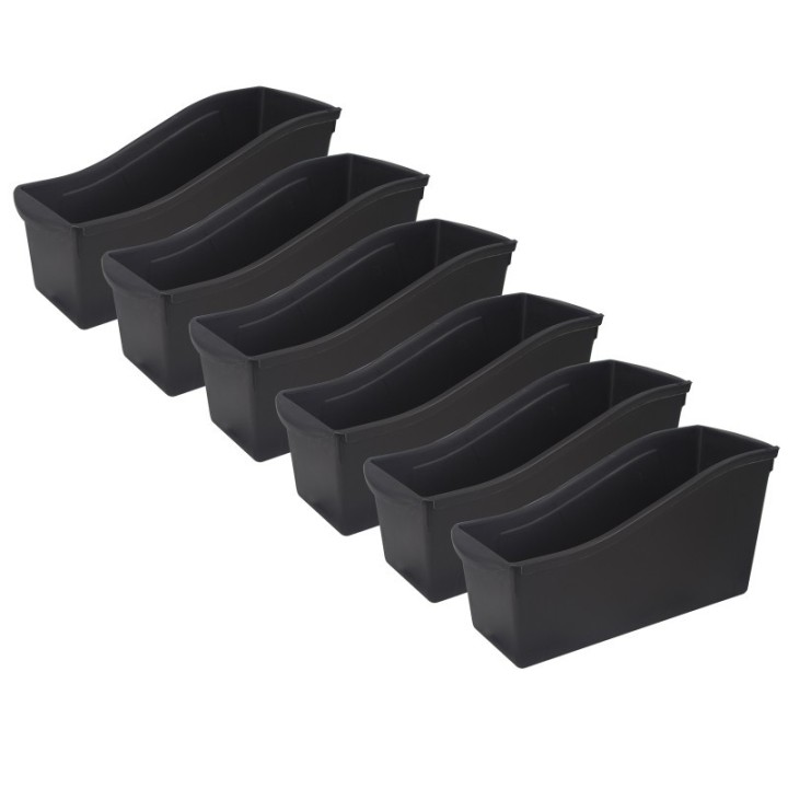 Storex Large Book Bin, Black, Pack of 6