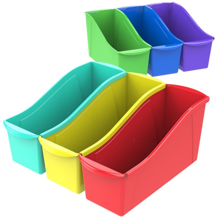 Storex Large Book Bin, Assorted Colors, Set of 6