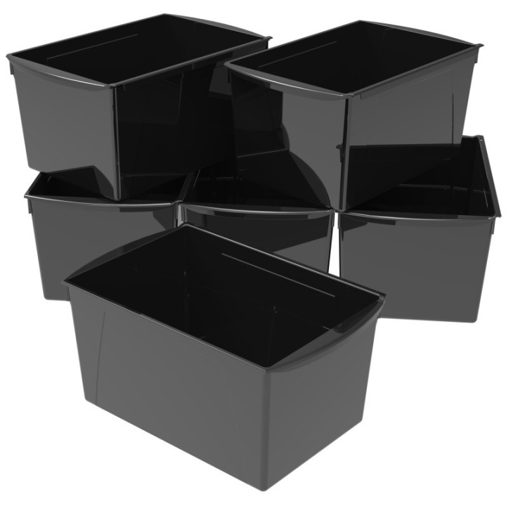 Storex Wide Book Bin, Black, Set of 6