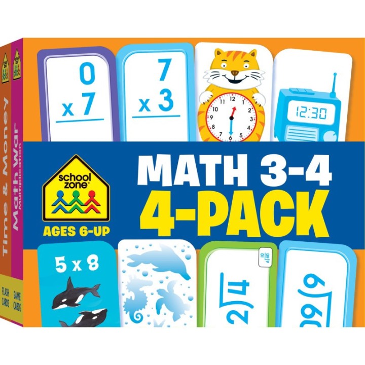 School Zone Publishing Math 3-4 Flash Card, 4-Pack