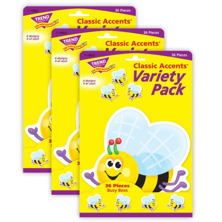 TREND Busy Bees Classic Accents® Variety Pack, 36 Per Pack, 3 Packs