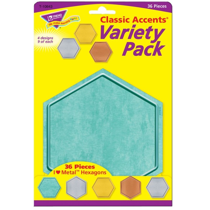TREND I ♥ Metal™ Hexagons Classic Accents® Var. Pack, 36 ct
