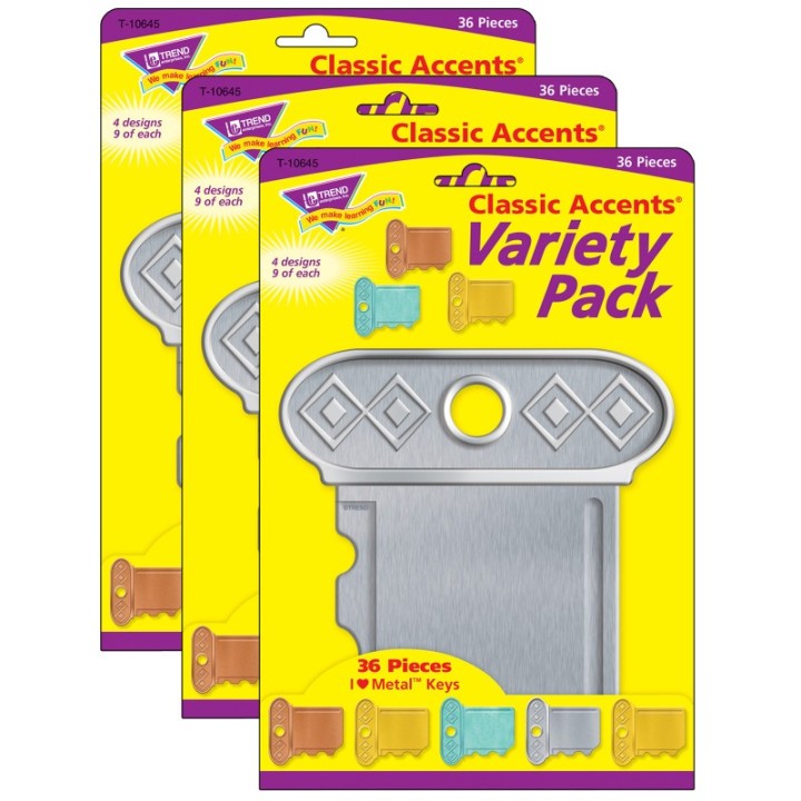 TREND I ♥ Metal™ Keys Classic Accents® Variety Pack, 36 Per Pack, 3 Packs