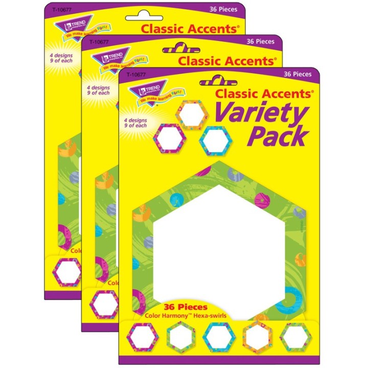 TREND Color Harmony™ Hexa-swirls Classic Accents® Variety Pack, 36 Per Pack, 3 Packs
