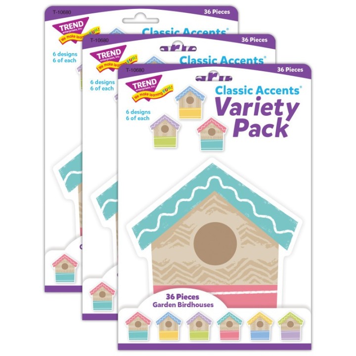 TREND Garden Birdhouses Classic Accents® Variety Pack, 36 Per Pack, 3 Packs
