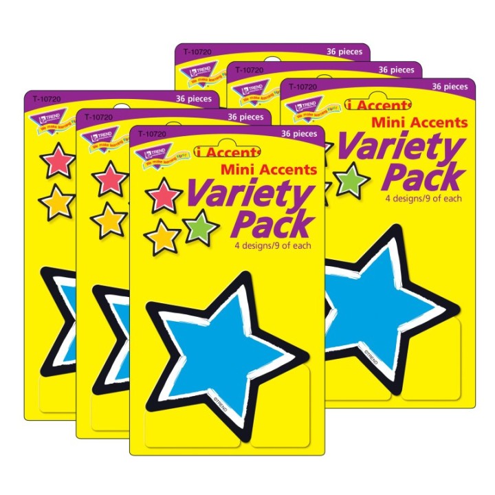 TREND Bold Strokes Stars Mini Accents Variety Pack, 36 Per Pack, 6 Packs