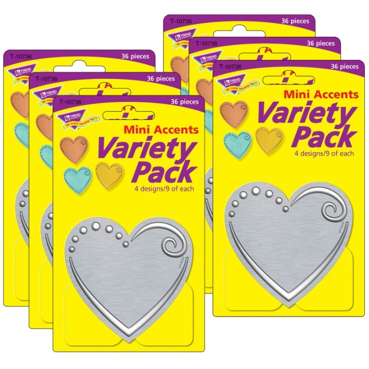 TREND I ♥ Metal™ Hearts Mini Accents Variety Pack, 36 Per Pack, 6 Packs
