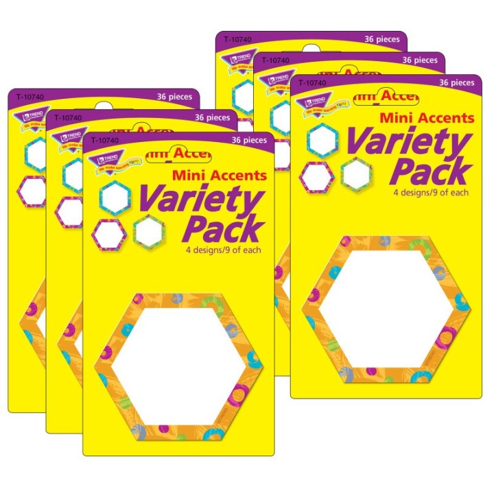 TREND Color Harmony™ Hexa-swirls Mini Accents Variety Pack, 36 Per Pack, 6 Packs