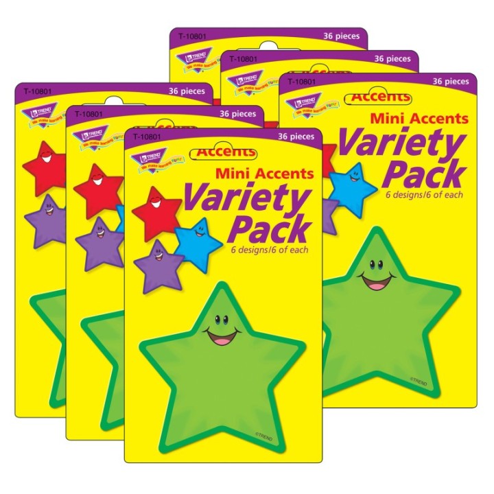 TREND Stars Mini Accents Variety Pack, 36 Per Pack, 6 Packs