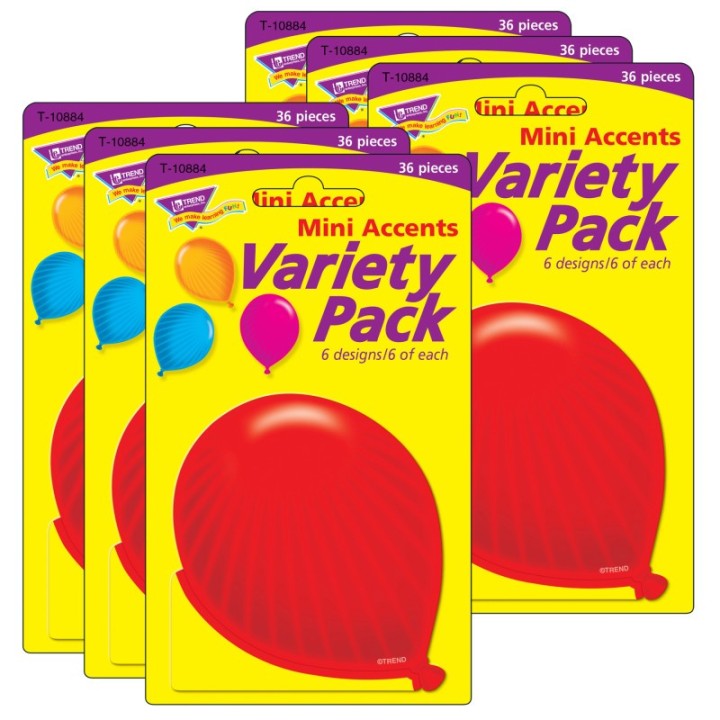 TREND Party Balloons Mini Accents Variety Pack, 36 Per Pack, 6 Packs