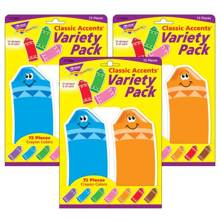 TREND Crayon Colors Classic Accents® Variety Pack, 72 Per Pack, 3 Packs