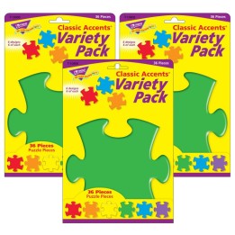 TREND Puzzle Pieces Classic Accents® Variety Pack, 36 Per Pack, 3 Packs