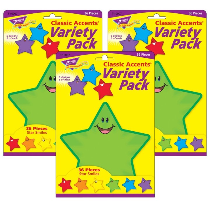TREND Star Smiles Classic Accents® Variety Pack, 36 Per Pack, 3 Packs
