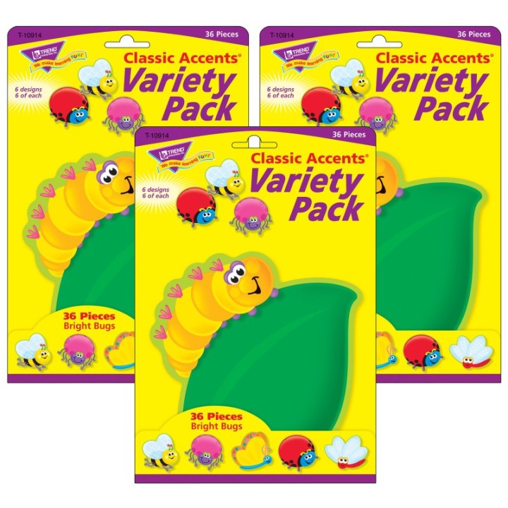 TREND Bright Bugs Classic Accents® Variety Pack, 36 Per Pack, 3 Packs