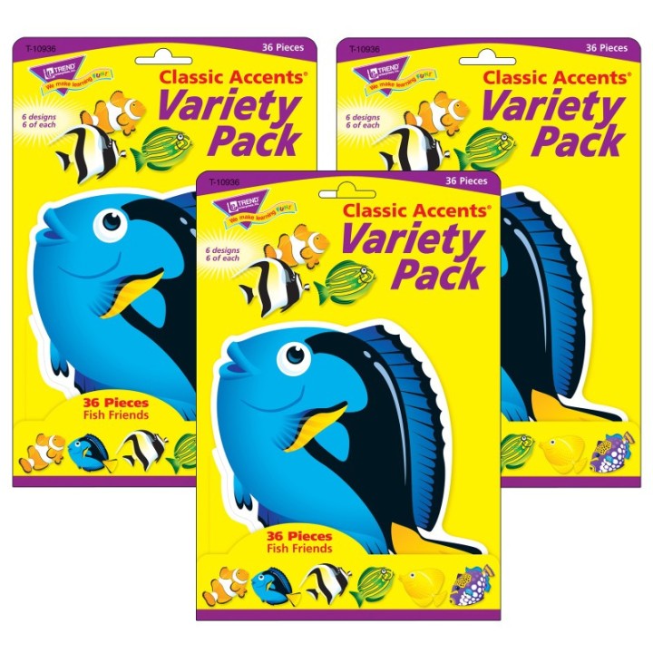 TREND Fish Friends Classic Accents® Variety Pack, 36 Per Pack, 3 Packs