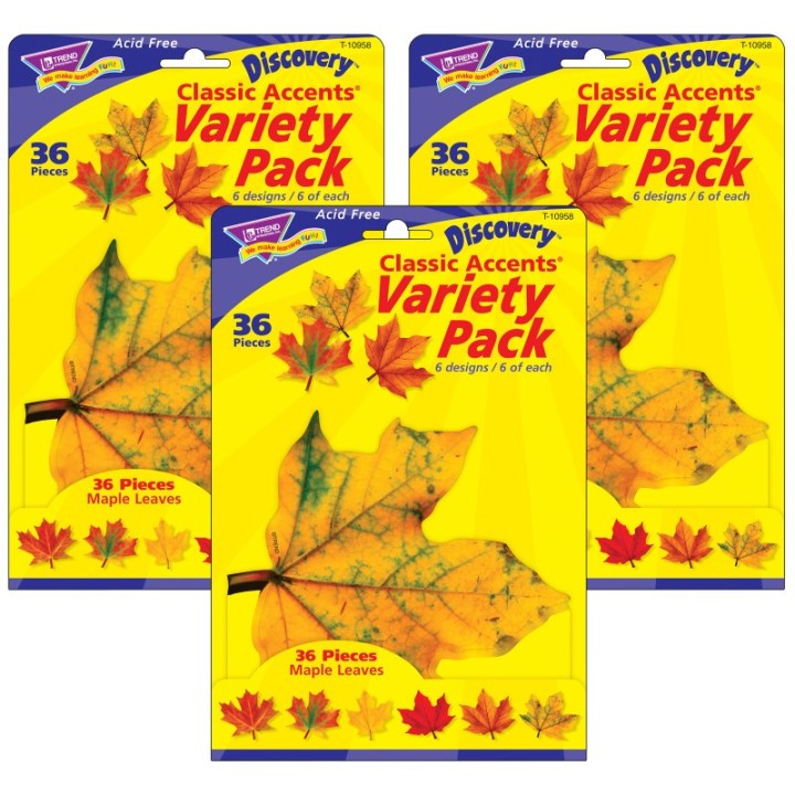 TREND Maple Leaves Classic Accents® Variety Pack, 36 Per Pack, 3 Packs