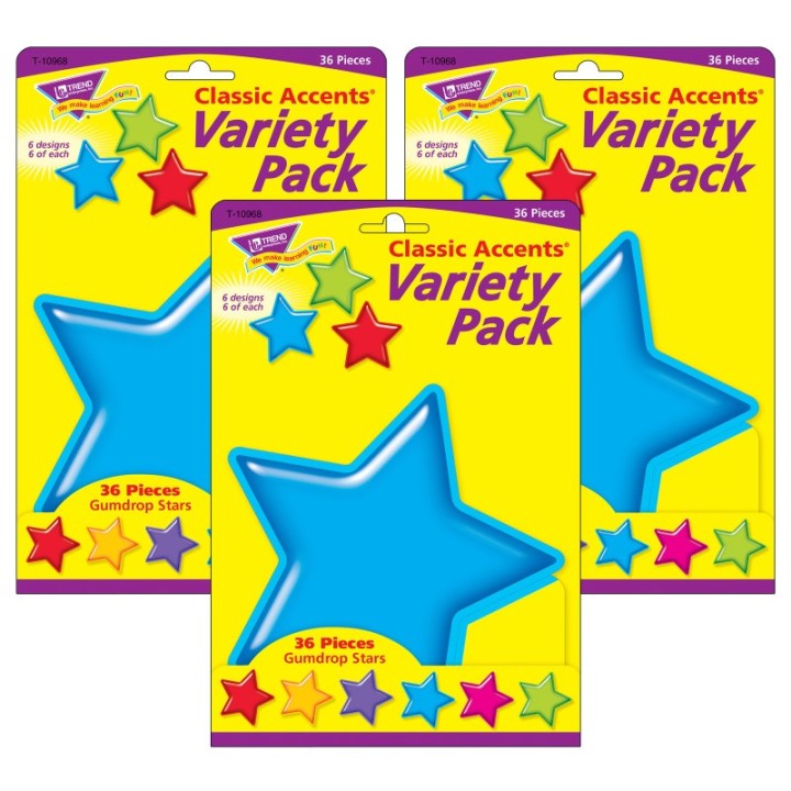 TREND Gumdrop Stars Classic Accents® Variety Pack, 36 Per Pack, 3 Packs