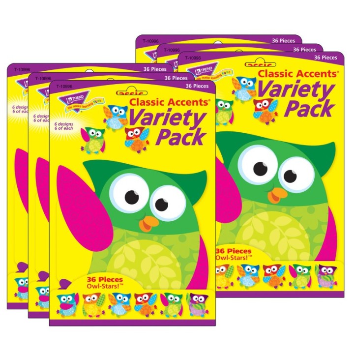 TREND Owl-Stars!® Classic Accents® Variety Pack, 36 Per Pack, 3 Packs