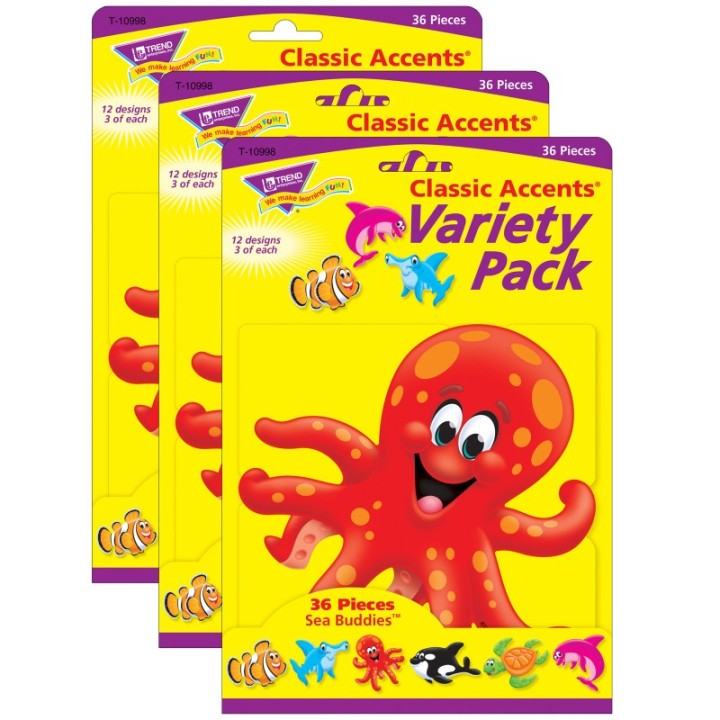 TREND Sea Buddies™ Classic Accents® Variety Pack, 36 Per Pack, 3 Packs