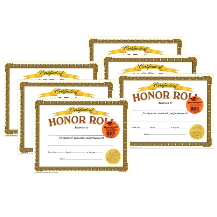 TREND Honor Roll Classic Certificates, 30 Per Pack, 6 Packs