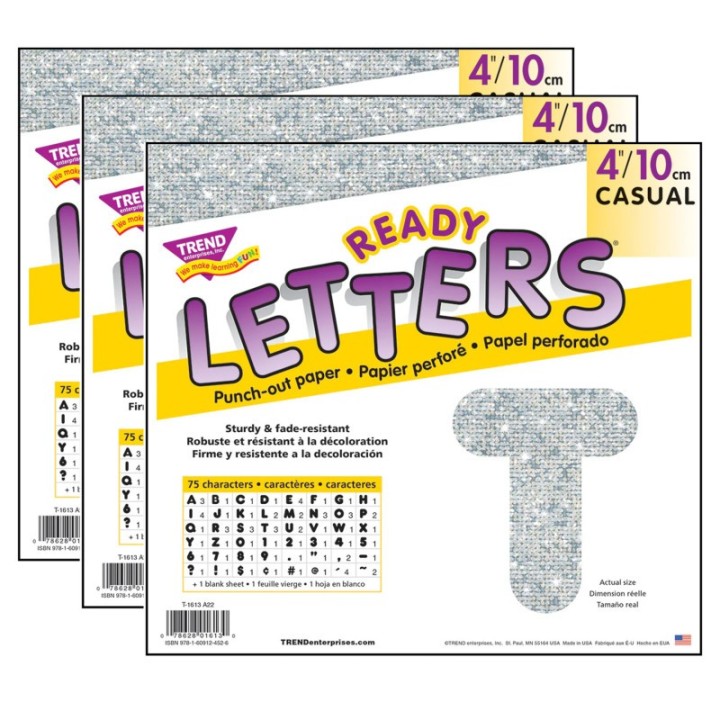 TREND Silver Sparkle 4" Casual Uppercase Ready Letters®, 71 Per Pack, 3 Packs