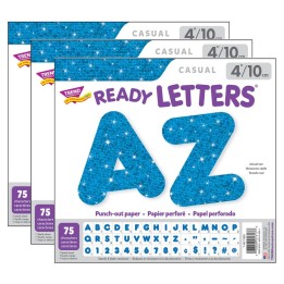 TREND Blue Sparkle 4" Casual Uppercase Ready Letters®, 71 Per Pack, 3 Packs