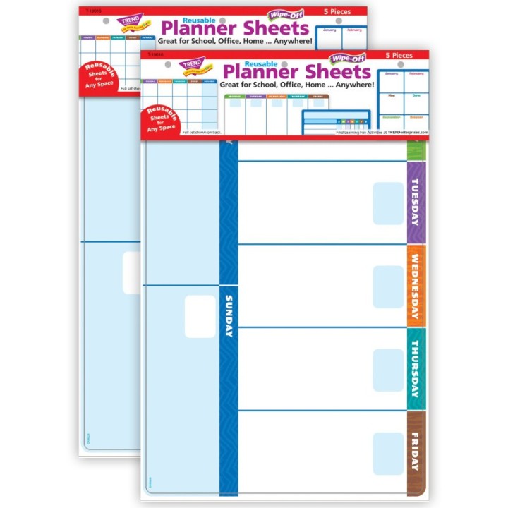 TREND Wipe-Off Planner Sheets, 5 Per Set, 2 Sets