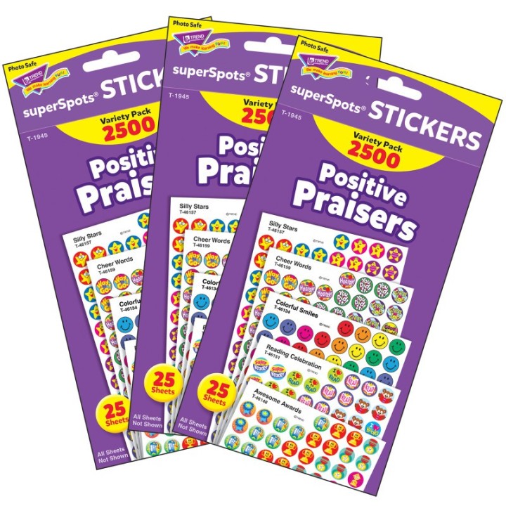 TREND Positive Praisers superSpots® Stickers Variety Pack, 2500 Per Pack, 3 Packs