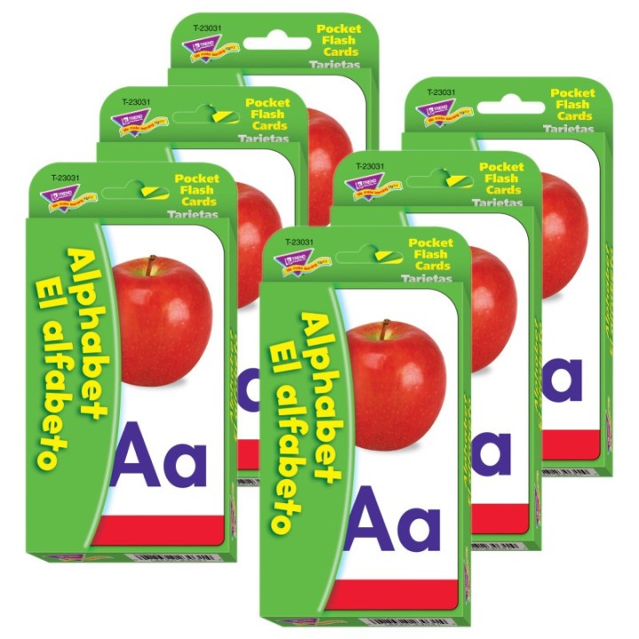 TREND Alphabet/El Alfabeto (EN/SP) Pocket Flash Cards, 6 Packs