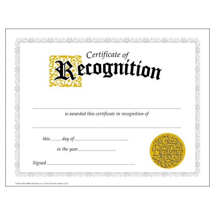 TREND Certificate of Recognition Classic Certificates, 30 ct