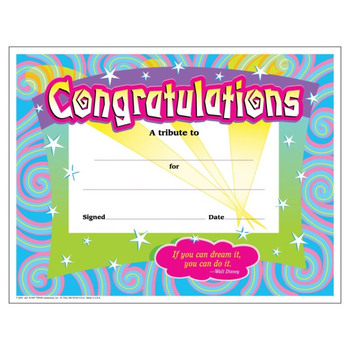 TREND Congratulations/Swirls Colorful Classics Cert's., 30 ct