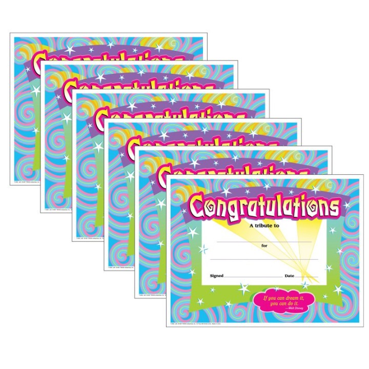 TREND Congratulations/Swirls Colorful Classics Certificates, 30 Per Pack, 6 Packs