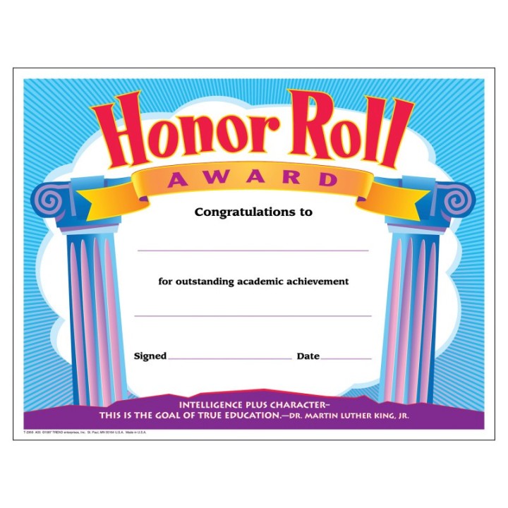 TREND Honor Roll Award Colorful Classics Certificates, 30 ct