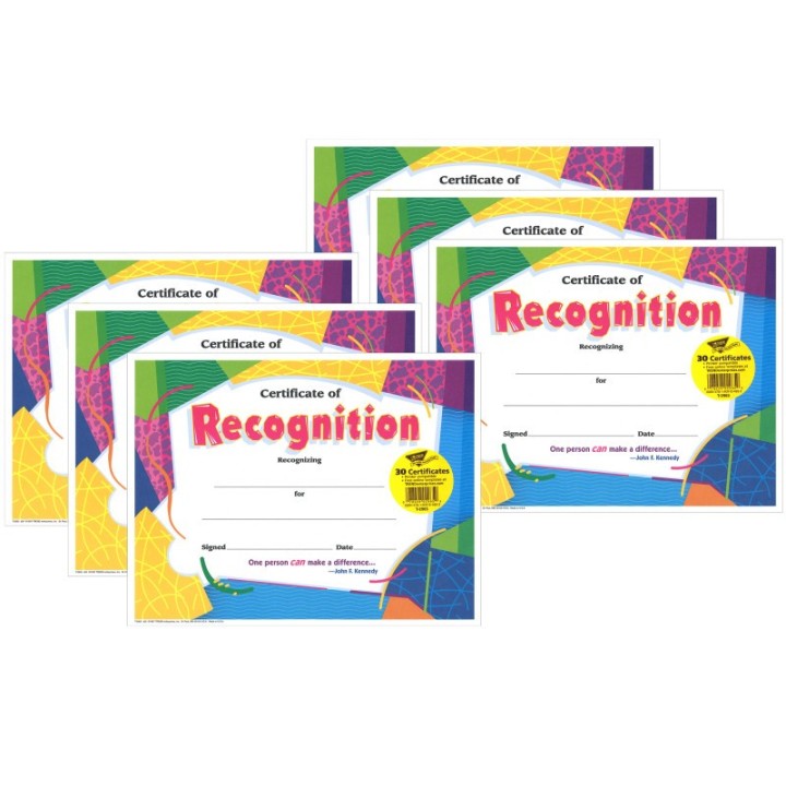 TREND Certificate of Recognition Colorful Classics Certificates, 30 Per Pack, 6 Packs