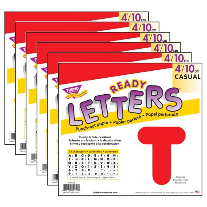 TREND Red 4" Casual Uppercase Ready Letters®, 6 Packs
