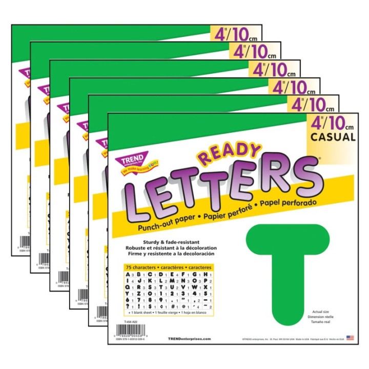 TREND Green 4" Casual Uppercase Ready Letters®, 6 Packs
